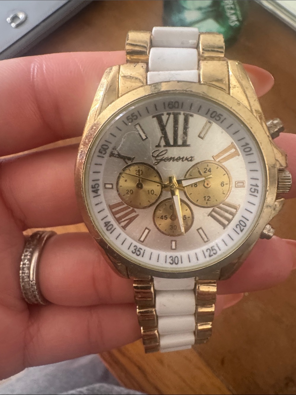 Geneva Gold and White Bracelet Watch with Roman Dial